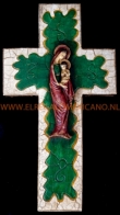 Houten kruis Maria met Jezus 47x24x4,5cm. groen