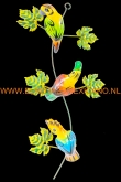 Metalen tak met mix 3 vogels, totaal 48x23cm.